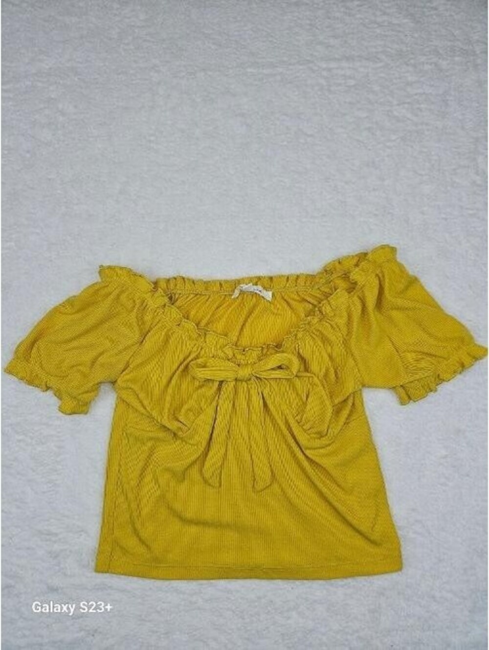 Love Tree yellow Size: L, yellow elasticated, ruffled off the shoulder neckline